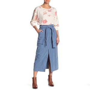 Free People Womens Catching Feelings Linen Blend Slit Midi Skirt size 10